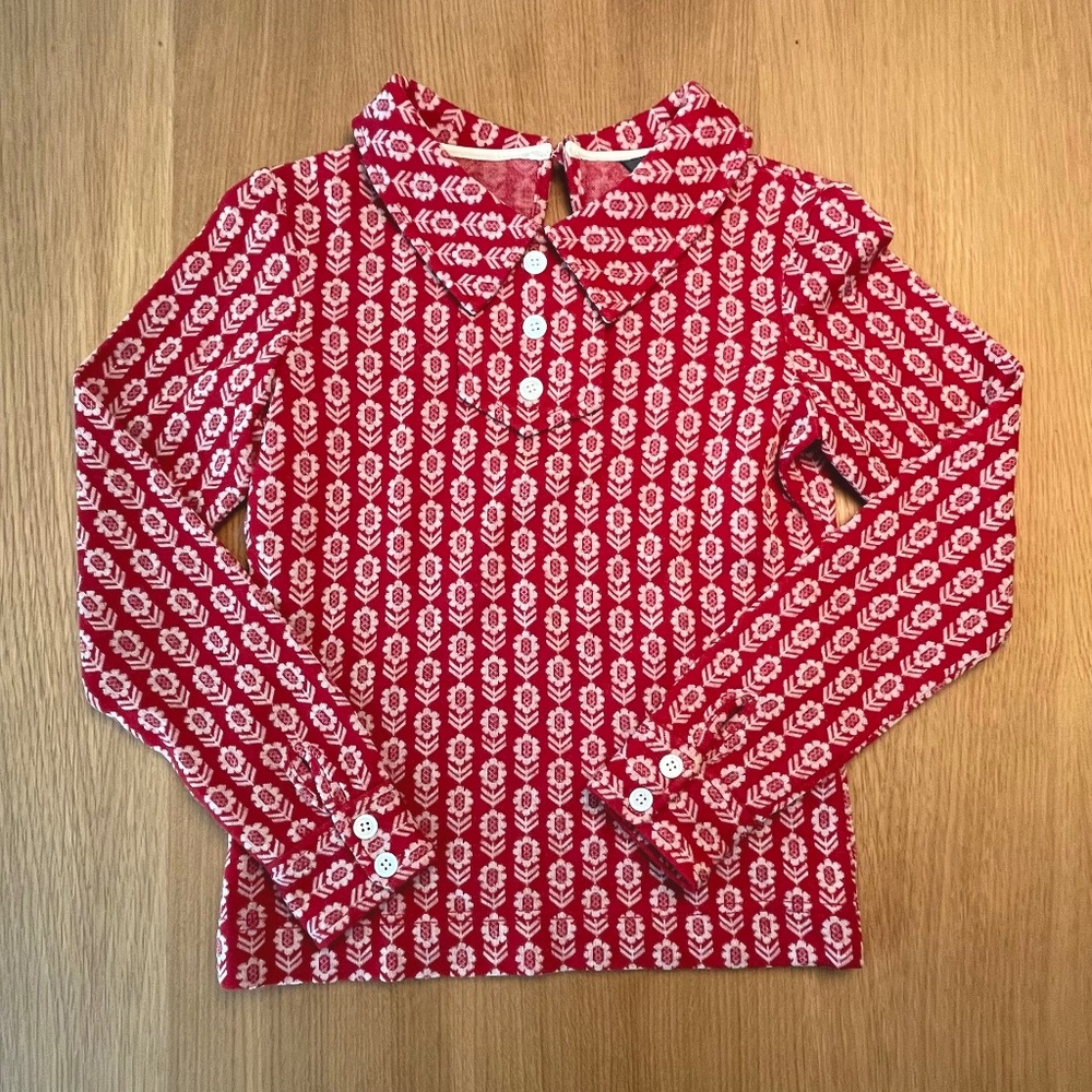 Orla Kiely Iconic Stem Print Red 100% Wool Top Collared Long Sleeve. Size 1.
